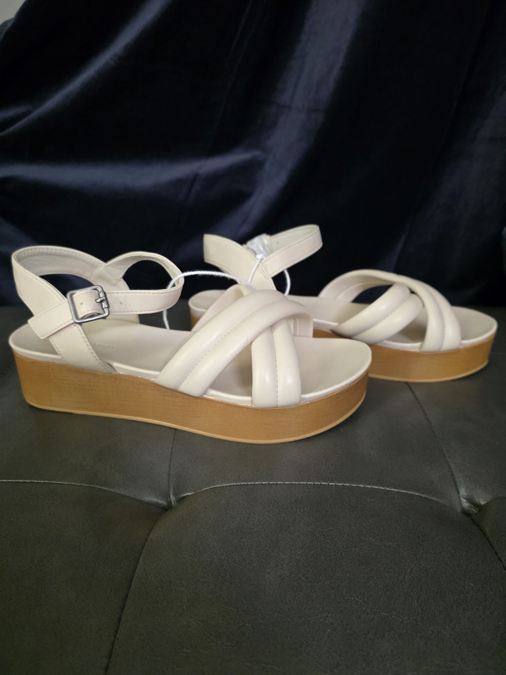 American Eagle Outfitters Cream Platform Ankle-Strap Sandals
